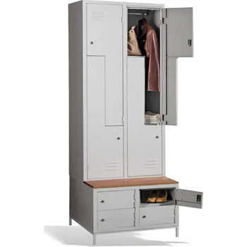 Školní nábytek 4+4-dveřová šatní skříň se Z-kovými dveřmi, zabudovanou lavicí a skříněmi na obuv #03 CIK-CAK MAXI 4 PLUS