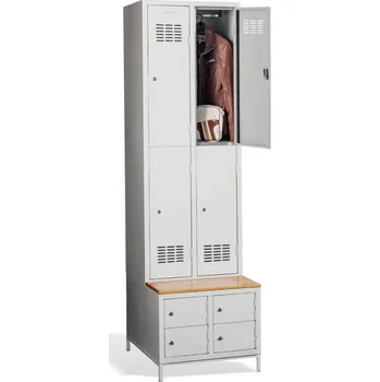 Školní nábytek 4+4dveřová šatní skříň s krátkými dveřmi, vestavěnou lavicí a skříňkami na boty #03 MINI 4 PLUS