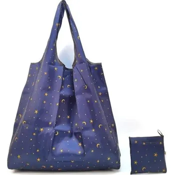 Nákupní taška Skládací nákupní taška 58 x 40 cm Hvězdy a měsíce Nylonová taška přes rameno Opakovaně použitelná ekologická taška