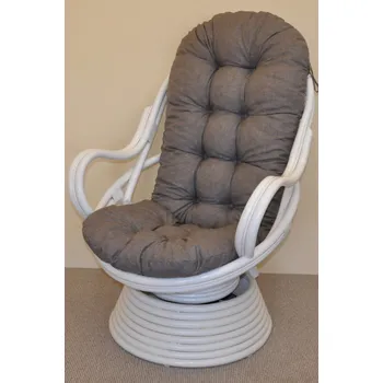 Křeslo Ratanové houpací křeslo SWIVEL bílé polstr šedý melír