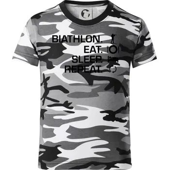 Chlapecké tričko Biathlon Eat Sleep Repeat - Dětské maskáčové triko - 104-110cm / 3-4 roky ( Šedý maskáč )