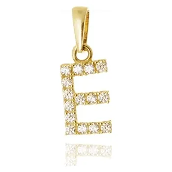 Přívěsek Přívěšek písmenko E ze žlutého zlata se zirkony ZZ0826EF + dárek zdarma
