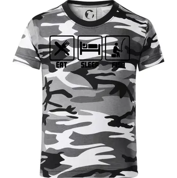 Chlapecké tričko Rybaření - Eat sleep Fish - Dětské maskáčové triko - 134 cm/8 let ( Šedý maskáč )