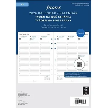 Diář Náhradní náplň diáře Filofax, A5, týden/2 strany