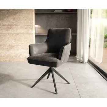 Jídelní židle DELIFE Jídelní židle Heira-Flex s područkami mikrovlákno antracit vintage křížová podnož široká černá otočná 360° taštičkové pružiny