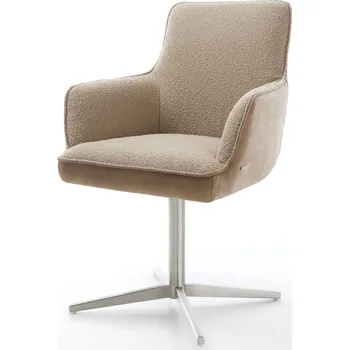 Jídelní židle DELIFE Jídelní židle Heira-Flex s područkami mix materiálů tmavě béžová kovová křížová podnož nerezová ocel 360° otočná taštičkové pružiny