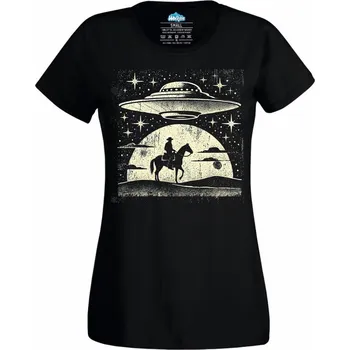 Dámské tričko Kovboj a UFO Setkání na Divokém západě (Velikost: 4XL, Barva: Černá)