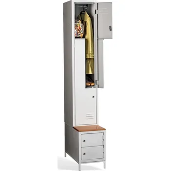 Školní nábytek 2+2-dveřová šatní skříň se Z-kovými dveřmi, zabudovanou lavicí a skříněmi na obuv #03 CIK-CAK MINI 2 PLUS