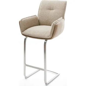 Barová židle DELIFE Barová židle Nela-Flex kombinace materiálů tmavě béžová jídelní židle plochá nerezová ocel taštičkové pružiny