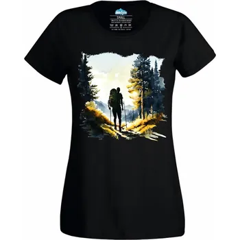 Dámské tričko Dámské tričko Turista na lesní stezce (Velikost: 4XL, Barva: Černá)