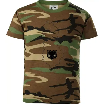 Chlapecké tričko Albánie obrys mapa - Dětské maskáčové triko - 134 cm/8 let ( Hnědý maskáč )