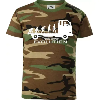 Chlapecké tričko Truck driver evolution - Dětské maskáčové triko - 146 cm/10 let ( Hnědý maskáč )
