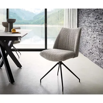 Jídelní židle DELIFE Jídelní židle Elso-Flex bouclé stříbrně šedá křížová podnož zúžená černá 180° otočná taštičkové pružiny