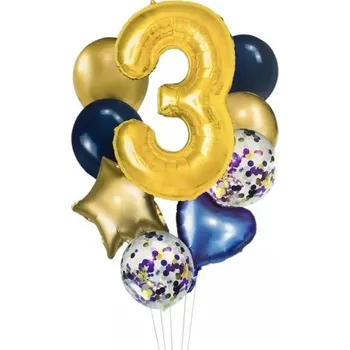 Balónek Zestaw 9 balonów foliowych i lateksowych z cyfrą "3"
