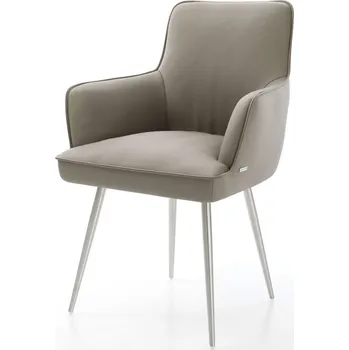 Jídelní židle DELIFE Jídelní židle Heira-Flex s područkami pravá kůže tmavě béžová 4-nohá zúžená nerezová ocel taštičkové pružiny