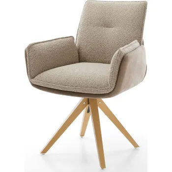 Jídelní židle DELIFE Jídelní židle Nela-Flex kombinace materiálů tmavě béžová dřevěná podnož hranatá přírodní 180° otočná