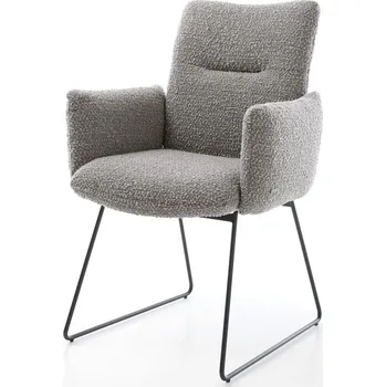 Jídelní židle DELIFE Jídelní židle Jova-Flex s područkami bouclé stříbrně šedá tenká podnož černá taštičkové pružiny