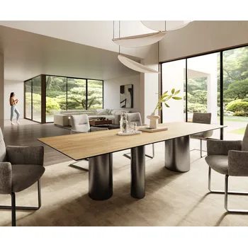 Jídelní stůl DELIFE Jídelní stůl Edge 300x100 keramika Laminam® Sabbia dubová Troa nerezová ocel grafitová