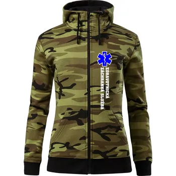 Dámská mikina Hvězda života - zdravotnická záchranná služba - Dámská mikina trendy zipper s kapucí - XS ( Zelený maskáč )