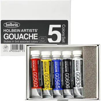 Vodová barva Kvašové barvy Holbein 5ml - sada 5 ks