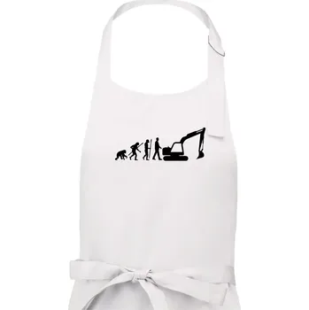 Kuchyňská zástěra Evoluce bagr velký - Pánská zástěra na vaření - Univerzální velikost ( Bílá )