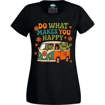 Dámské tričko Dámské tričko Žába v Karavanu Dělej, co tě dělá šťastným (Velikost: L, Barva: Černá)