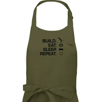 Kuchyňská zástěra Build eat sleep repeat - montážní pěna - Pánská zástěra na vaření - Univerzální velikost ( Khaki )