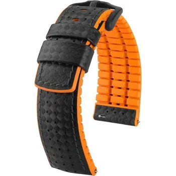 Řemínek na hodinky Řemínek Hirsch Ayrton - černo-oranžový - 24 mm - L – Standardní délka (doporučujeme) - 22 mm - Černá + 5 let záruka a dárek ZDARMA