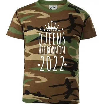 Queens are born in 2022 - Dětské maskáčové triko - 104-110cm / 3-4 roky ( Hnědý maskáč )