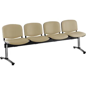 Kožená lavice ISO, 4-sedák - chromované nohy, béžová