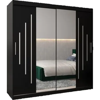 Šatní skříň Šatní skříň s posuvnými dveřmi a dvoudílným zrcadlem YORK1 - 200x200cm -Černá-