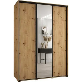 Šatní skříň Šatní skříň s posuvnými dveřmi a zrcadlem DAVOS 170cm | DUB Artisan / černé pojezdy
