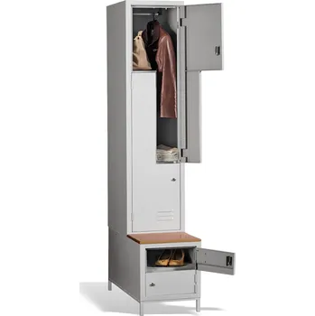 Školní nábytek 2+2-dveřová šatní skříň se Z-kovými dveřmi, zabudovanou lavicí a skříněmi na obuv #03 CIK-CAK MAXI 2 PLUS