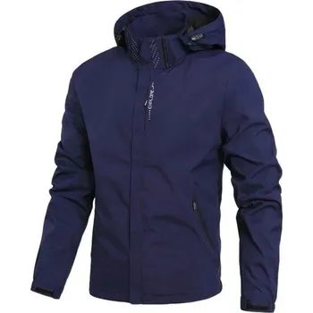 Pánská bunda Pánská outdoorová bunda s kapucí Nepromokavá větruodolná bunda na zip Turistická bunda do deště s kapsami na podzim a jaro modrá XS