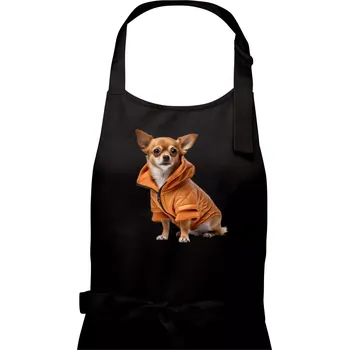 Kuchyňská zástěra Čivava v bundě - Dámská zástěra na vaření - Univerzální velikost ( Černá )