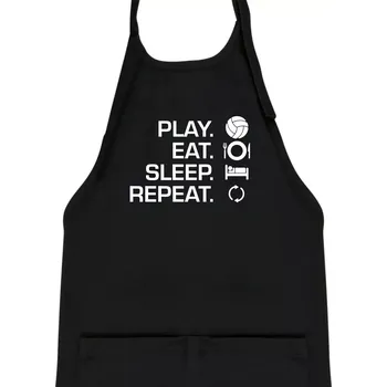Kuchyňská zástěra Play Eat Sleep Repeat volejbal - Dětská zástěra na vaření - Univerzální velikost ( Černá )