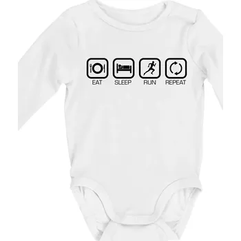 Kojenecký body Eat sleep run repeat v řadě - Body kojenecké s dlouhým rukávem - Dlouhý r. do 3 měs ( Bílá )