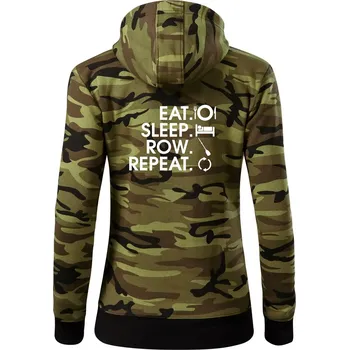 Dámská mikina Eat sleep row repeat - Dámská mikina trendy zipper s kapucí - XS ( Zelený maskáč )