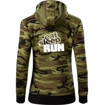 Dámská mikina Eat sleep run velké - Dámská mikina trendy zipper s kapucí - S ( Zelený maskáč )