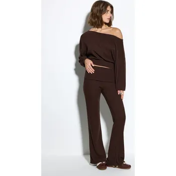 Dámské kalhoty Úpletové kalhoty do zvonu - XL - House - tmavě hnědá - 663GX-89X