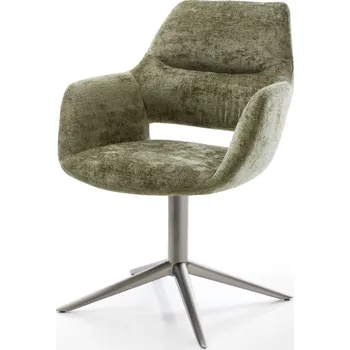 Jídelní židle DELIFE Jídelní židle Yago-Flex s područkami žinylka olivová podnož ve tvaru kříže grafit 360° otočná houpací funkce taštičkové pružiny