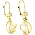 Goldstore Zlaté visací náušnice s brilianty a perlami Váha: 2.35 g