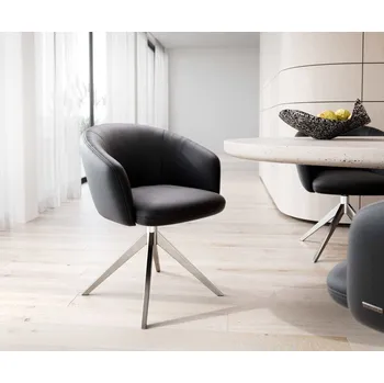 Jídelní židle DELIFE Jídelní židle Caja-Flex s područkami pravá kůže černá křížová podnož široká nerezová ocel otočná 360° taštičkové pružiny