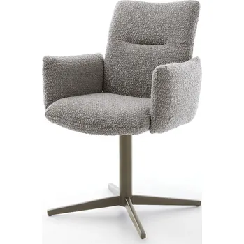 Jídelní židle DELIFE Jídelní židle Jova-Flex s područkami bouclé stříbrně šedá podnož ve tvaru kříže titanový efekt 360° otočná taštičkové pružiny