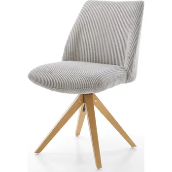 Jídelní židle DELIFE Jídelní židle Elso-Flex plyšový manšestr stříbrně šedá dřevěná podnož hranatá přírodní 180° otočná taštičkové pružiny