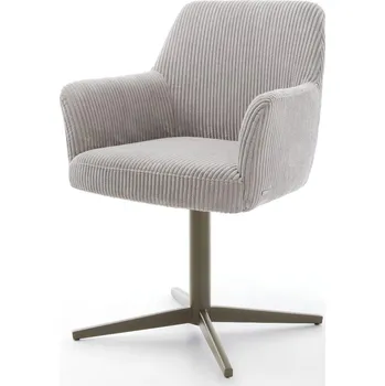 Jídelní židle DELIFE Jídelní židle Xana-Flex s područkami manšestr stříbrně šedá křížová podnož titanový efekt 360° otočná taštičkové pružiny