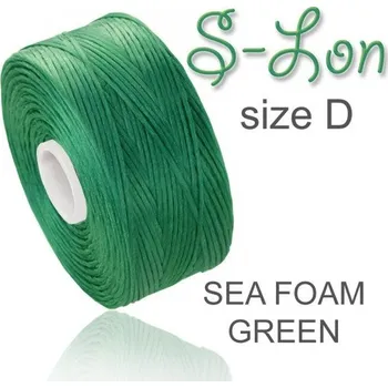 Nit SUPERLON zkráceně S-LON pevná korálková nit. Barva SEA FOAM GREEN. Síla nitě D. Balení cca 71m na cívce