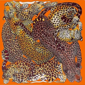 Šátek Classic Scarf Dámský šátek s leopardy extra velký oranžový, hnědý s hedvábím, vzor leopard