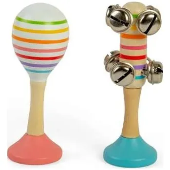 Výuková hračka Bigjigs Toys Sada Rumba koule růžová a rolničky modré