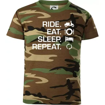 Chlapecké tričko Ride Eat Sleep Repeat moto skútr - Dětské maskáčové triko - 134 cm/8 let ( Hnědý maskáč )